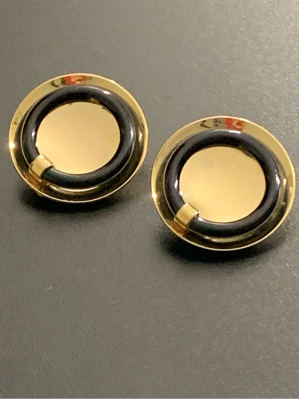 Vintage ORENA, PARIS, Gold Plated black lucite Clip On Earrings